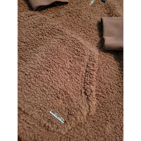 Calvin Klein Womens Fleece Jacket L Fuzzy Teddi Sherpa 1/4 Zip Pullover Cafe Ole - Picture 5 of 7